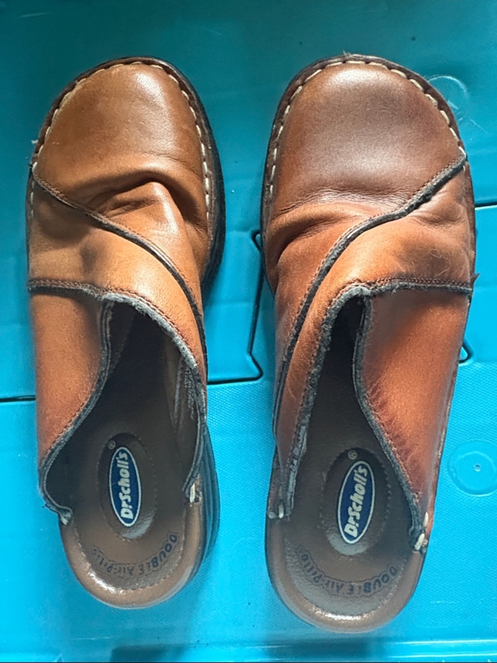 Dr Scholl’s brown leather slip on mules size 6.5